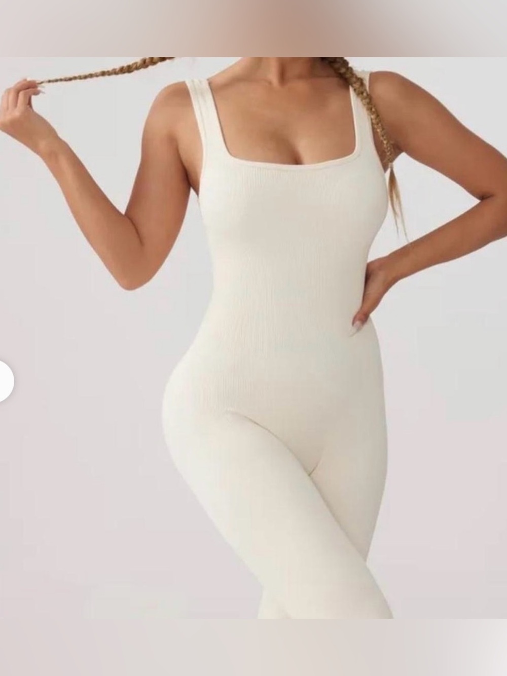 Athleisure cream outfit spandex jumpsuit